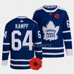 Canadian Remembrance Day Toronto Maple Leafs David Kampf #64 Blue Lest We Forget Jersey 2022