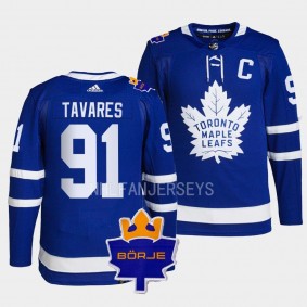 Toronto Maple Leafs 2022 The King Borje Patch John Tavares #91 Blue Authentic Jersey Men's